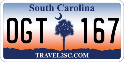 SC license plate OGT167