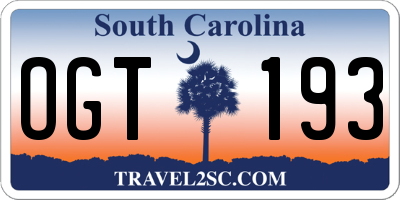 SC license plate OGT193