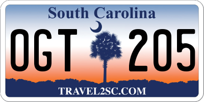 SC license plate OGT205
