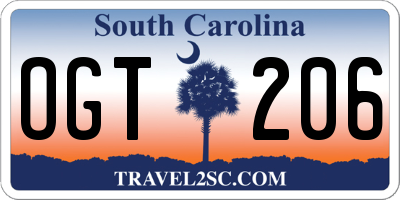 SC license plate OGT206