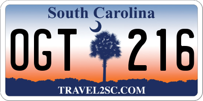 SC license plate OGT216