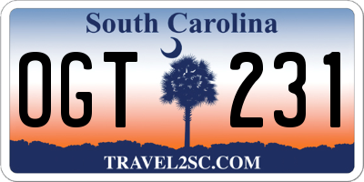 SC license plate OGT231