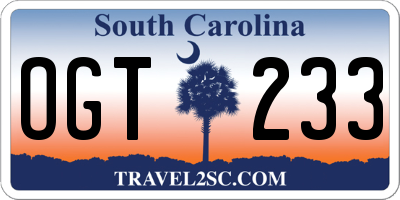 SC license plate OGT233