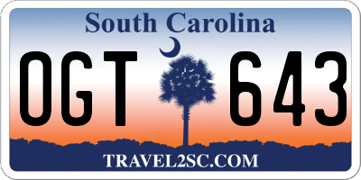 SC license plate OGT643