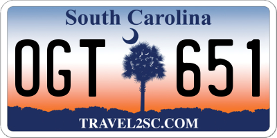 SC license plate OGT651