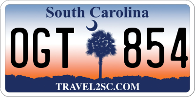 SC license plate OGT854