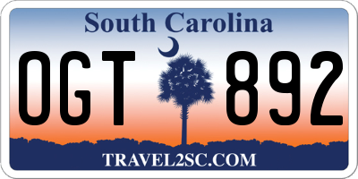 SC license plate OGT892