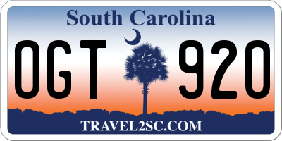 SC license plate OGT920