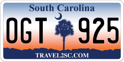 SC license plate OGT925
