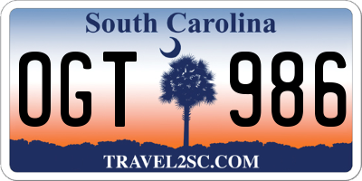 SC license plate OGT986