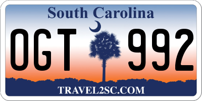 SC license plate OGT992