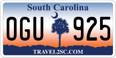 SC license plate OGU925