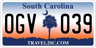 SC license plate OGV039