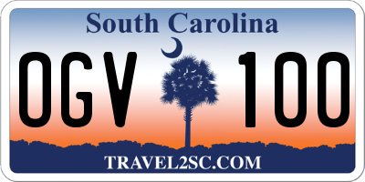 SC license plate OGV100