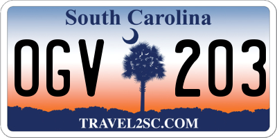 SC license plate OGV203