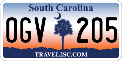 SC license plate OGV205