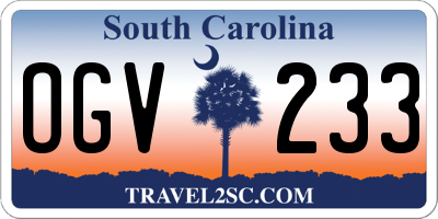SC license plate OGV233