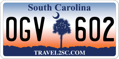 SC license plate OGV602