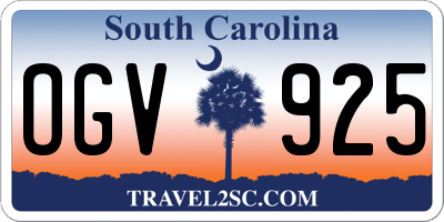 SC license plate OGV925