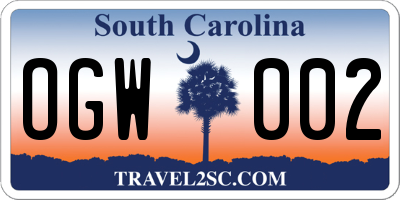 SC license plate OGW002