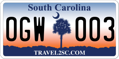 SC license plate OGW003