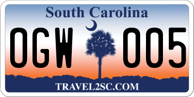 SC license plate OGW005