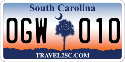 SC license plate OGW010