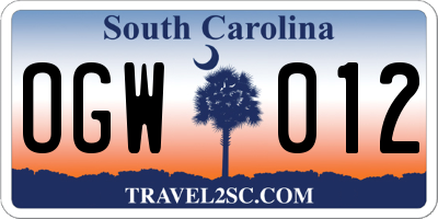 SC license plate OGW012