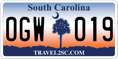SC license plate OGW019