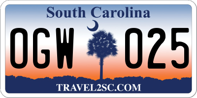SC license plate OGW025