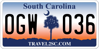 SC license plate OGW036