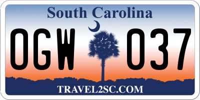 SC license plate OGW037