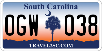 SC license plate OGW038