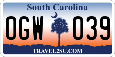 SC license plate OGW039