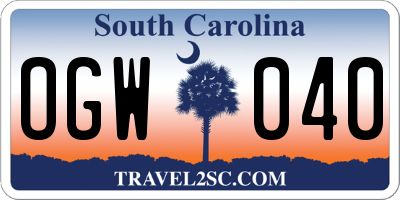 SC license plate OGW040