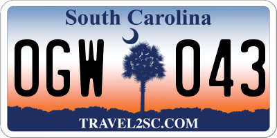 SC license plate OGW043