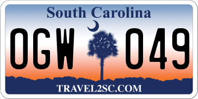 SC license plate OGW049