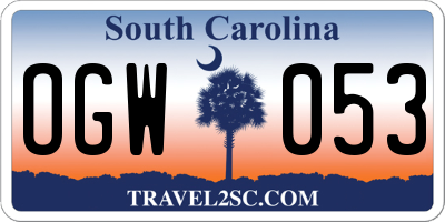 SC license plate OGW053