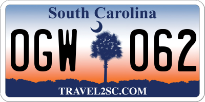 SC license plate OGW062
