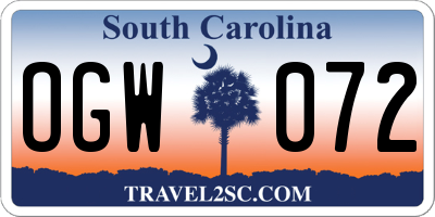 SC license plate OGW072