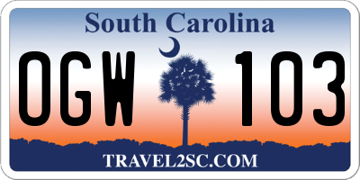 SC license plate OGW103