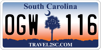 SC license plate OGW116