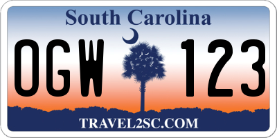 SC license plate OGW123