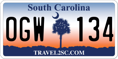 SC license plate OGW134