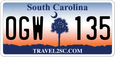 SC license plate OGW135