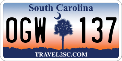 SC license plate OGW137