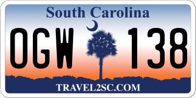 SC license plate OGW138