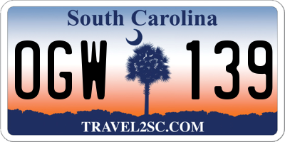 SC license plate OGW139