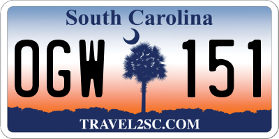 SC license plate OGW151