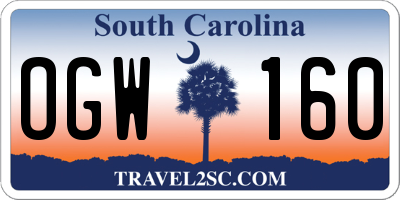 SC license plate OGW160